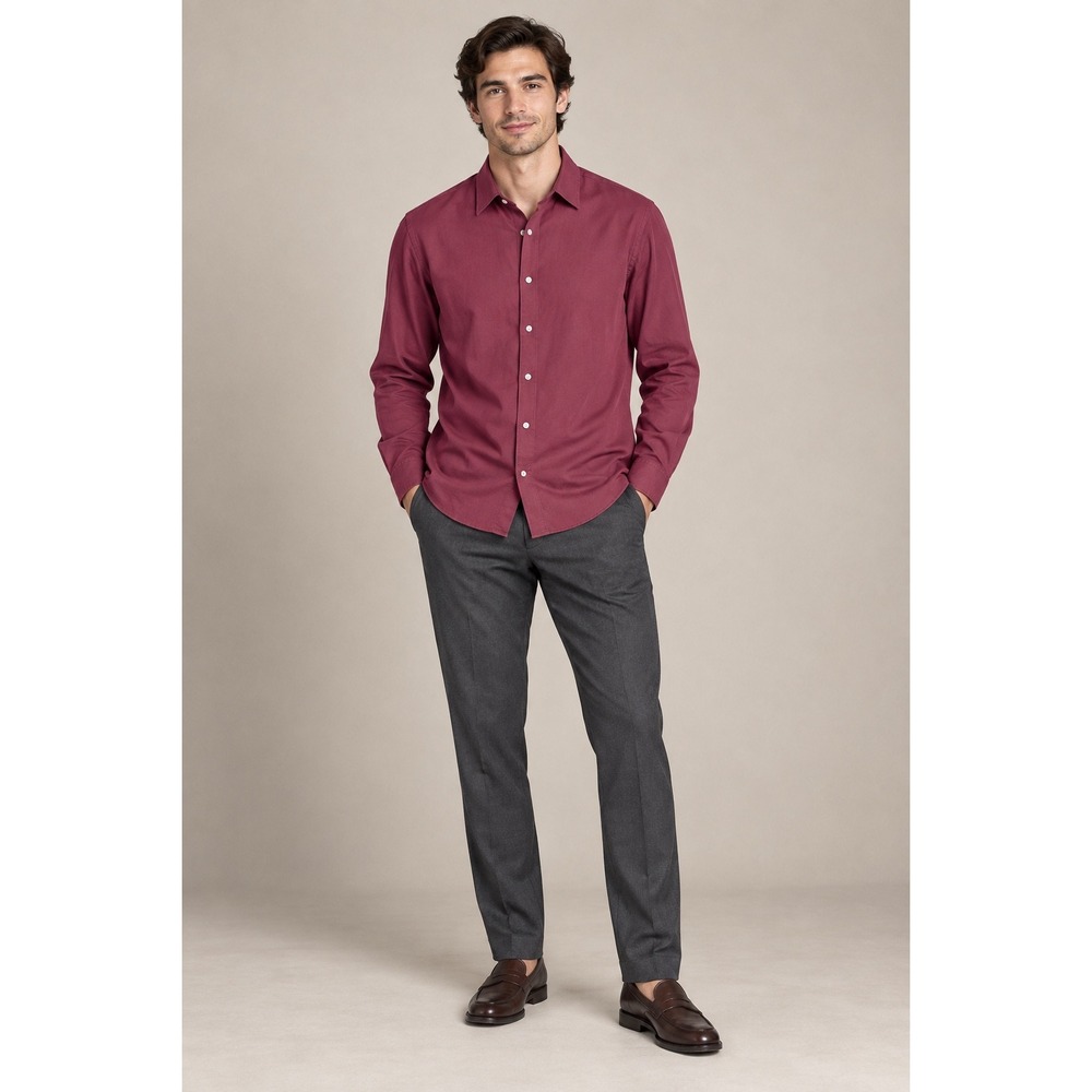 UNTUCKit Button Down Shirt Mens L Burgundy Veneto WF Wrinkle Free Long Sleeve